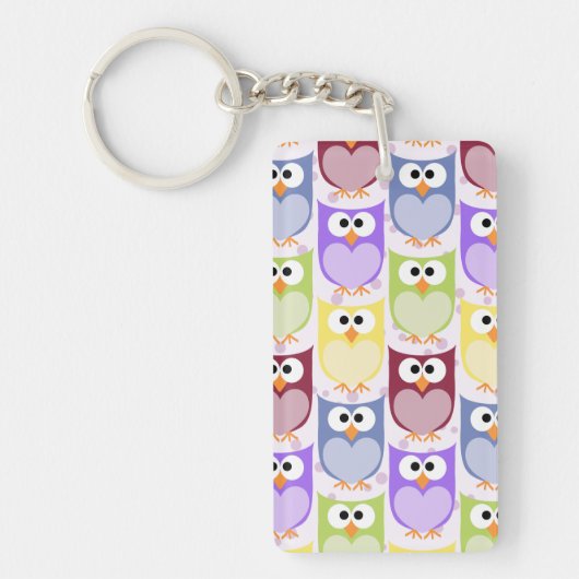 かわいいフクロウ、フクロウ柄、ベビーフクロウカラフル、フクロウ キーホルダー (正面)
