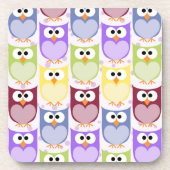 かわいいフクロウ、フクロウ柄、ベビーフクロウカラフル、フクロウ コースター (正面)