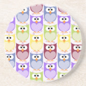 かわいいフクロウ、フクロウ柄、ベビーフクロウカラフル、フクロウ コースター (正面)