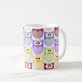 かわいいフクロウ、フクロウ柄、ベビーフクロウカラフル、フクロウ コーヒーマグカップ (正面右)