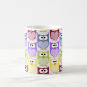 かわいいフクロウ、フクロウ柄、ベビーフクロウカラフル、フクロウ コーヒーマグカップ (中央)