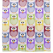 かわいいフクロウ、フクロウ柄、ベビーフクロウカラフル、フクロウ シャワーカーテン (正面)