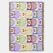 かわいいフクロウ、フクロウ柄、ベビーフクロウカラフル、フクロウ スローブランケット (正面縦)