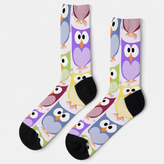 かわいいフクロウ、フクロウ柄、ベビーフクロウカラフル、フクロウ ソックス (左)