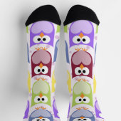 かわいいフクロウ、フクロウ柄、ベビーフクロウカラフル、フクロウ ソックス (上部)