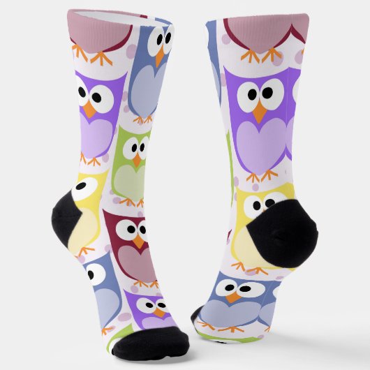 かわいいフクロウ、フクロウ柄、ベビーフクロウカラフル、フクロウ ソックス (傾斜あり)