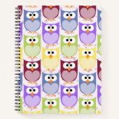 かわいいフクロウ、フクロウ柄、ベビーフクロウカラフル、フクロウ ノートブック (正面)
