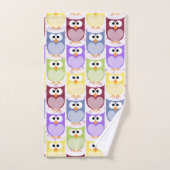 かわいいフクロウ、フクロウ柄、ベビーフクロウカラフル、フクロウ バスタオルセット (ハンドタオル)