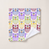 かわいいフクロウ、フクロウ柄、ベビーフクロウカラフル、フクロウ バスタオルセット (ウォッシュタオル)