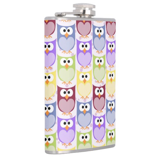 かわいいフクロウ、フクロウ柄、ベビーフクロウカラフル、フクロウ フラスク (右)