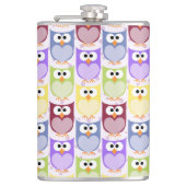 かわいいフクロウ、フクロウ柄、ベビーフクロウカラフル、フクロウ フラスク (正面)