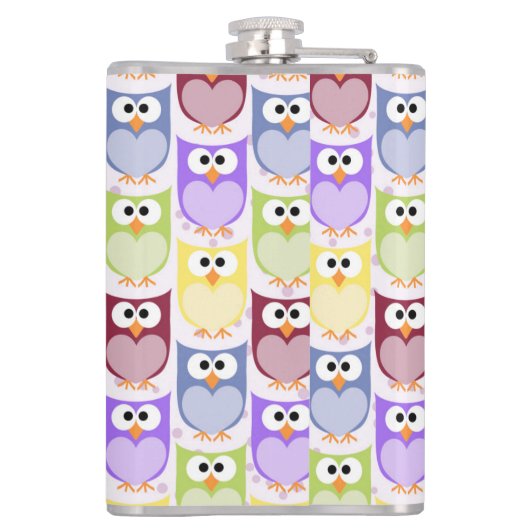 かわいいフクロウ、フクロウ柄、ベビーフクロウカラフル、フクロウ フラスク (裏面)