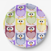 かわいいフクロウ、フクロウ柄、ベビーフクロウカラフル、フクロウ ペーパープレート (正面)