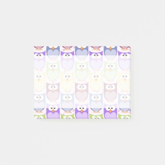 かわいいフクロウ、フクロウ柄、ベビーフクロウカラフル、フクロウ ポストイット (正面)
