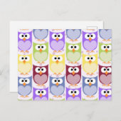 かわいいフクロウ、フクロウ柄、ベビーフクロウカラフル、フクロウ ポストカード (正面/裏面)