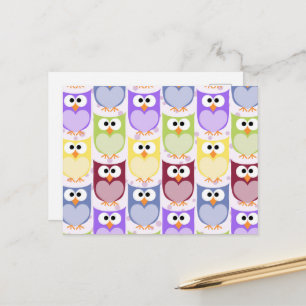 かわいいフクロウ、フクロウ柄、ベビーフクロウカラフル、フクロウ ポストカード