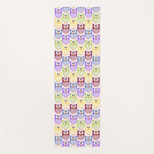 かわいいフクロウ、フクロウ柄、ベビーフクロウカラフル、フクロウ ヨガマット (正面)