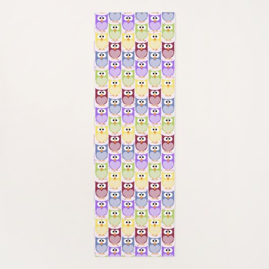かわいいフクロウ、フクロウ柄、ベビーフクロウカラフル、フクロウ ヨガマット (裏面)