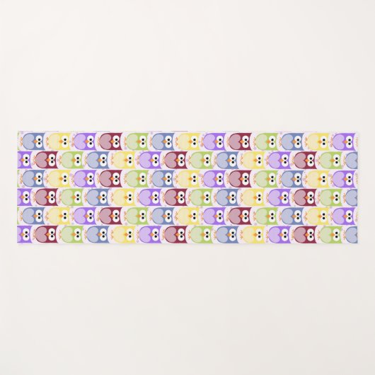 かわいいフクロウ、フクロウ柄、ベビーフクロウカラフル、フクロウ ヨガマット (正面(横))