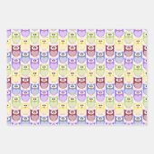 かわいいフクロウ、フクロウ柄、ベビーフクロウカラフル、フクロウ ラッピングペーパーシート (正面)