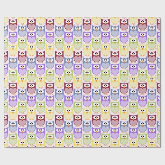 かわいいフクロウ、フクロウ柄、ベビーフクロウカラフル、フクロウ ラッピングペーパー (フラット)