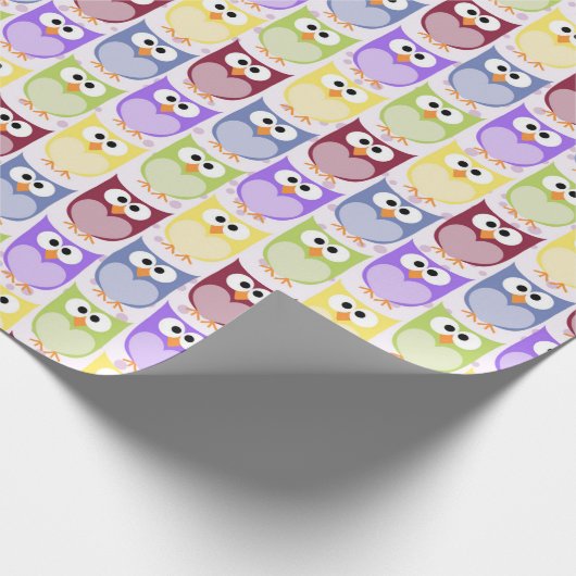 かわいいフクロウ、フクロウ柄、ベビーフクロウカラフル、フクロウ ラッピングペーパー (角)
