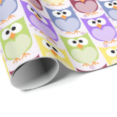 かわいいフクロウ、フクロウ柄、ベビーフクロウカラフル、フクロウ ラッピングペーパー (ロールコーナー)