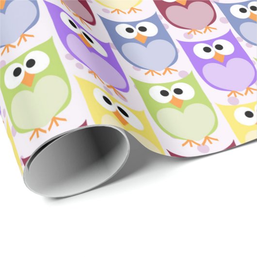 かわいいフクロウ、フクロウ柄、ベビーフクロウカラフル、フクロウ ラッピングペーパー (ロールコーナー)