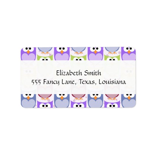 かわいいフクロウ、フクロウ柄、ベビーフクロウカラフル、フクロウ ラベル (正面)