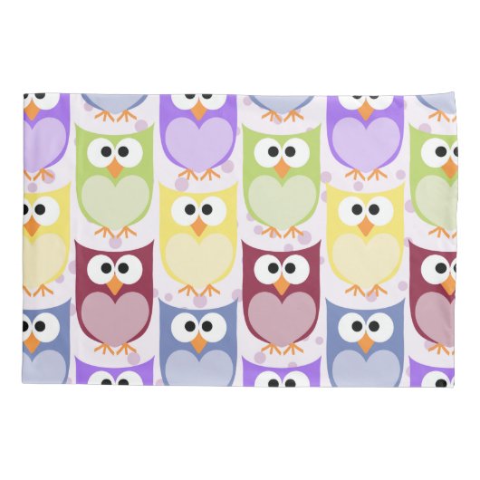 かわいいフクロウ、フクロウ柄、ベビーフクロウカラフル、フクロウ 枕カバー (裏面)