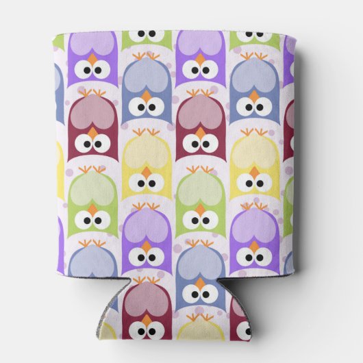 かわいいフクロウ、フクロウ柄、ベビーフクロウカラフル、フクロウ 缶クーラー (裏面)