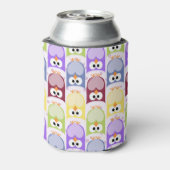 かわいいフクロウ、フクロウ柄、ベビーフクロウカラフル、フクロウ 缶クーラー (缶裏面)