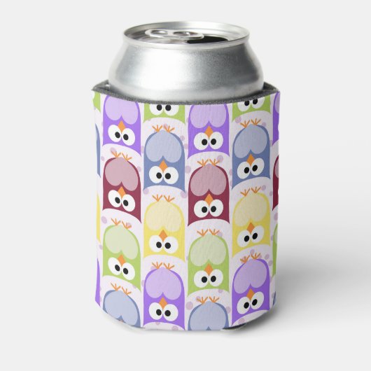 かわいいフクロウ、フクロウ柄、ベビーフクロウカラフル、フクロウ 缶クーラー (缶裏面)