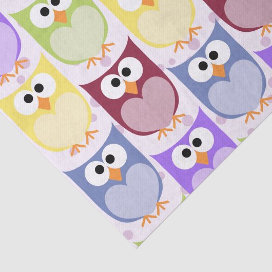 かわいいフクロウ、フクロウ柄、ベビーフクロウカラフル、フクロウ 薄葉紙 (詳細)