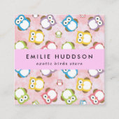 かわいいフクロウ、フクロウ柄、ペットショップ、バードストア スクエア名刺 (正面)