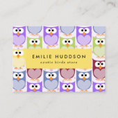 かわいいフクロウ、フクロウ柄、ペットショップ、バードストア 名刺 (正面)