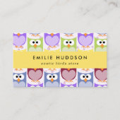 かわいいフクロウ、フクロウ柄、ペットショップ、バードストア 名刺 (正面)