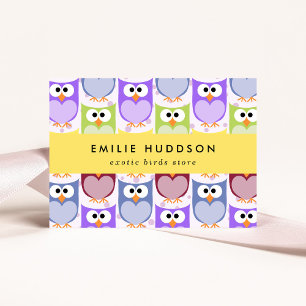 かわいいフクロウ、フクロウ柄、ペットショップ、バードストア 名刺