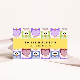 かわいいフクロウ、フクロウ柄、ペットショップ、バードストア 名刺