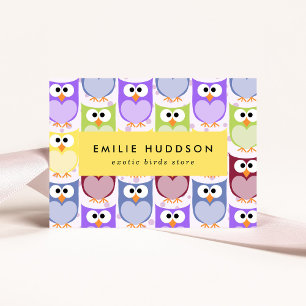 かわいいフクロウ、フクロウ柄、ペットショップ、バードストア 名刺
