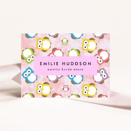かわいいフクロウ、フクロウ柄、ペットショップ、バードストア 名刺