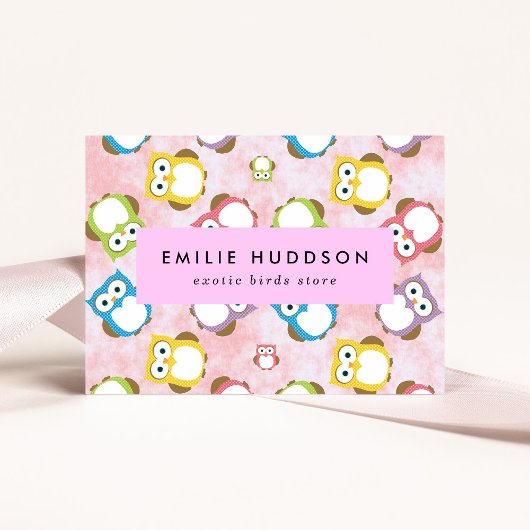 かわいいフクロウ、フクロウ柄、ペットショップ、バードストア 名刺