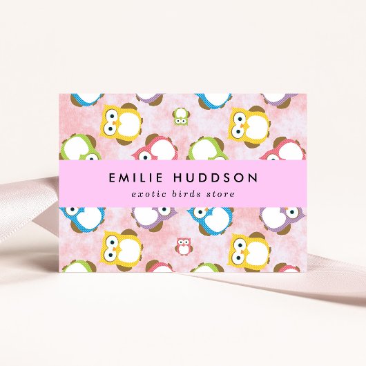かわいいフクロウ、フクロウ柄、ペットショップ、バードストア 名刺