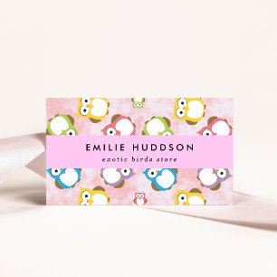 かわいいフクロウ、フクロウ柄、ペットショップ、バードストア 名刺
