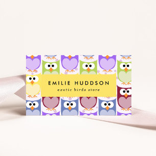 かわいいフクロウ、フクロウ柄、ペットショップ、バードストア 名刺