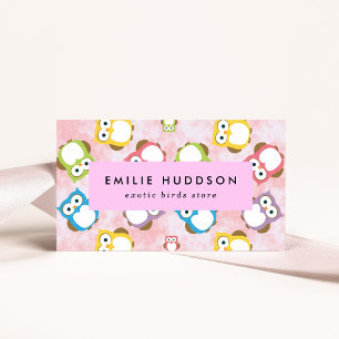 かわいいフクロウ、フクロウ柄、ペットショップ、バードストア 名刺