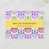 かわいいフクロウ、フクロウ柄、ペットショップ、バードストア 名刺 (正面)