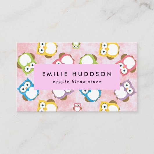 かわいいフクロウ、フクロウ柄、ペットショップ、バードストア 名刺