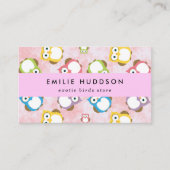 かわいいフクロウ、フクロウ柄、ペットショップ、バードストア 名刺 (正面)