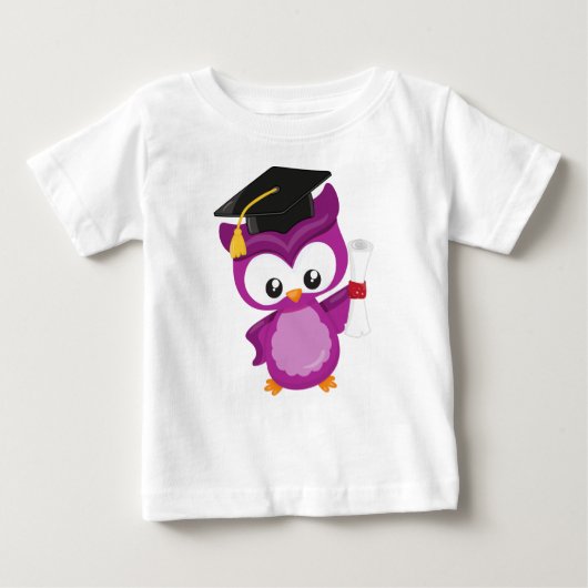 かわいいフクロウ、ベビーフクロウ、小さなフクロウ、卒業フクロウ ベビーTシャツ (正面)